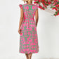 WENNY - Short sleeve dress with floral V-neck