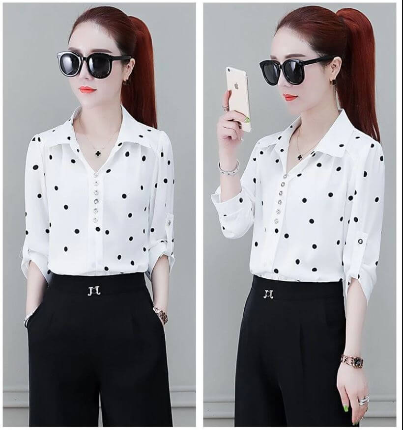 Stylish Women's Chiffon Blouse with Buttons & Turn-down Collar – Fenya