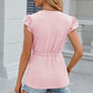 Leimomi | Button Eyelet Notched Cap Sleeve Women's Blouse - Stylish & Feminine Top