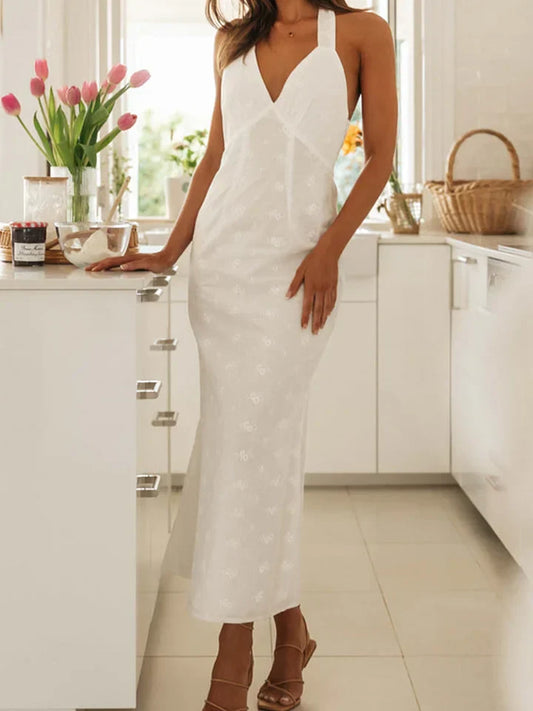 Antonia - White midi dress with crochet lace