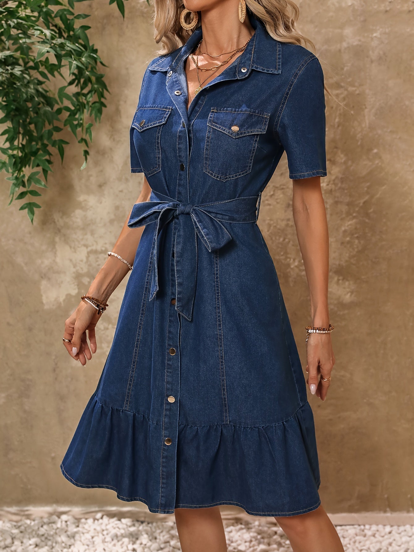 Denim Dress - Modern with Belt - Blue Cotton - Perfect for Any Occasion