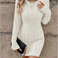 Dolores - Long Sleeve Cable Knit V-Neck Mini Dress