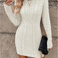 Dolores - Long Sleeve Cable Knit V-Neck Mini Dress