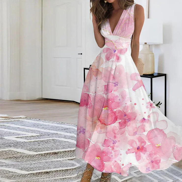 Victoria – Sweet sleeveless maxi dress with floral print