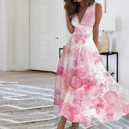 Victoria – Sweet sleeveless maxi dress with floral print