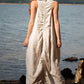Stacey - Linen Maxi Dress with Ruffles, Stand-Up Collar and Back