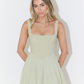 Women's Sleeveless Midi Dress with Square Neckline for Summer