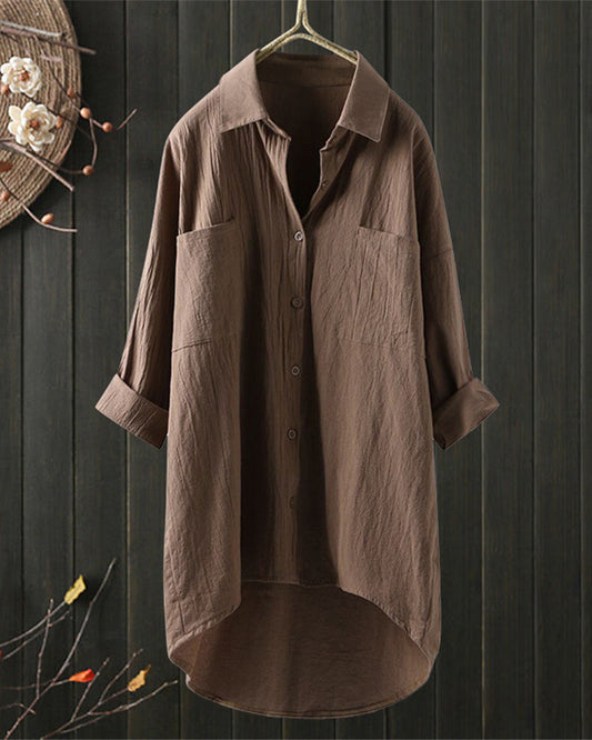 Shakya | Women's Loose Single-Colored Blouse with Long Sleeves - Stylish