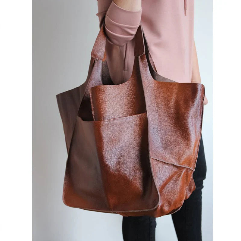 Oversized Vintage Leather Shoulder Bag for Women – Timeless Style Meets Everyday Functionality