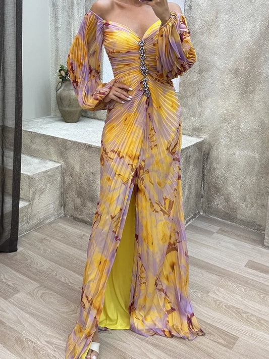 Diana - Stilvolles lässiges plisseretes langärmeliges Kleid