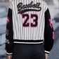 Audrey - College jacket with letter print and snap closure at the front