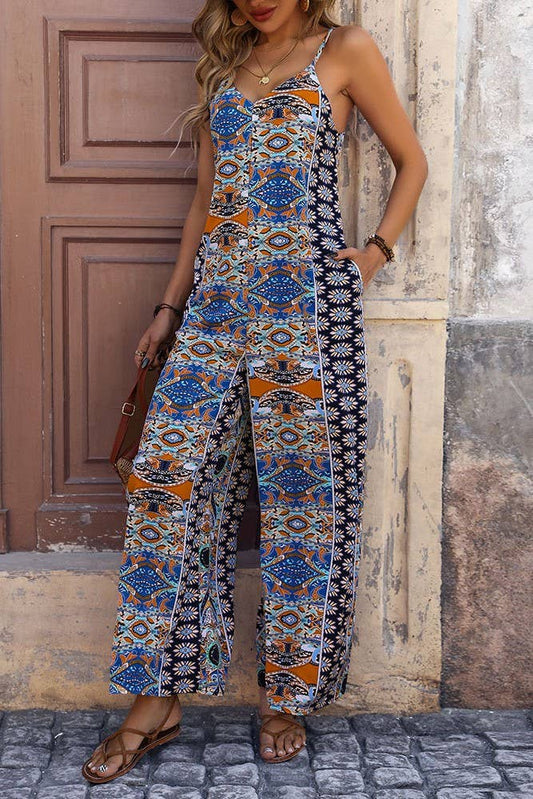 Helen - Ethical Print Cami Jumpsuit with V-Neck