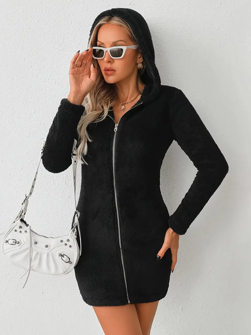 Iris - Winter dress with hood and zipper