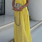 Mila - Modern and sophisticated linen blend draped maxi dress with braids