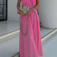 Mila - Modern and sophisticated linen blend draped maxi dress with braids