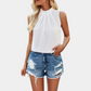 Heshani | Women's Pleated Sleeveless Blouse with Half-High Collar - Chic & Stylish