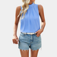 Heshani | Women's Pleated Sleeveless Blouse with Half-High Collar - Chic & Stylish