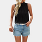 Heshani | Women's Pleated Sleeveless Blouse with Half-High Collar - Chic & Stylish