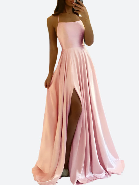 Women's Elegant Backless Maxidress – Flowing Evening Dress with Lacing Details