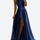 Women's Elegant Backless Maxidress – Flowing Evening Dress with Lacing Details
