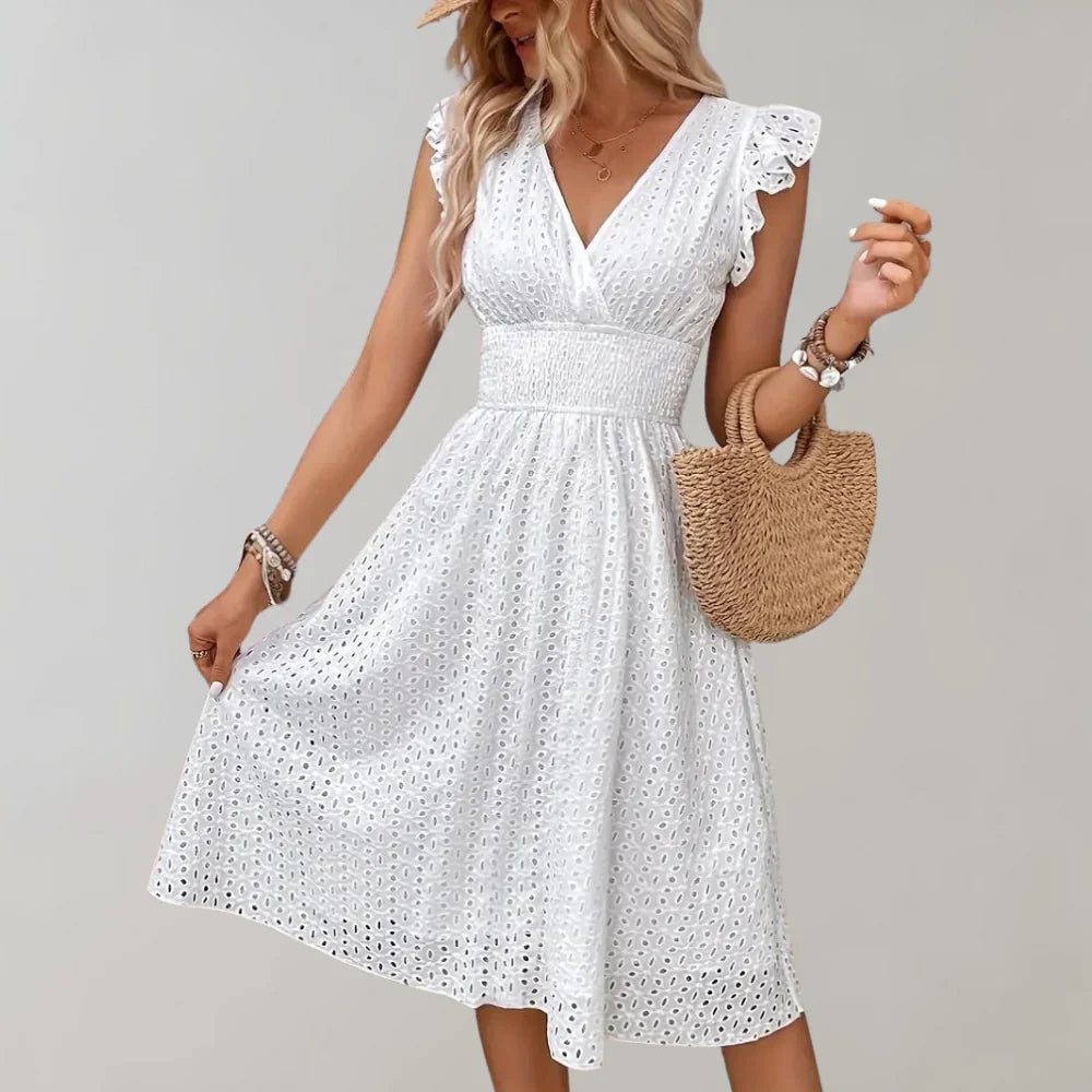 Brionelle – Cotton dress with V-neck and ruffle sleeves