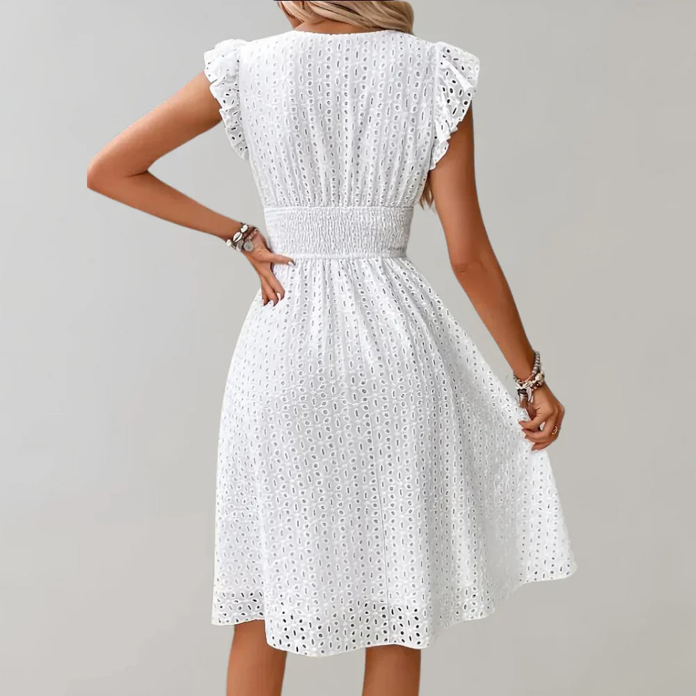 Brionelle – Cotton dress with V-neck and ruffle sleeves