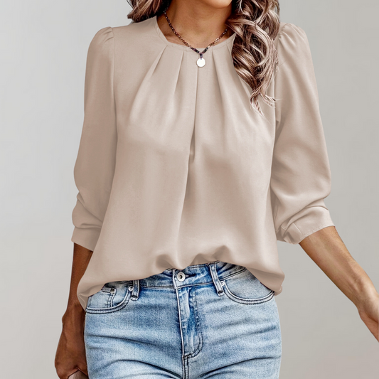 Udari | Women's Pleated Puff Sleeve Blouse - Chic & Comfortable Top