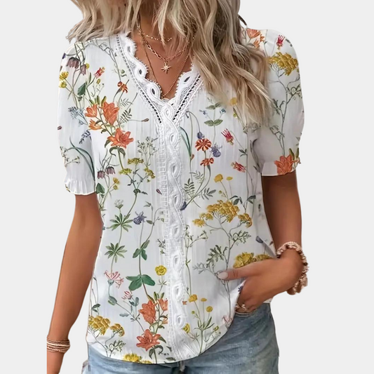 Clara | Women's lace trim - V-neck blouse