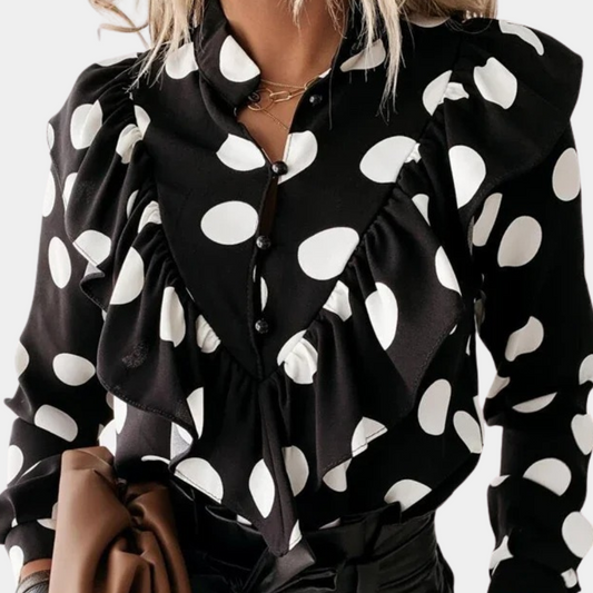 Spotted Ruffled Blouse with Flowing Fit – Tabea