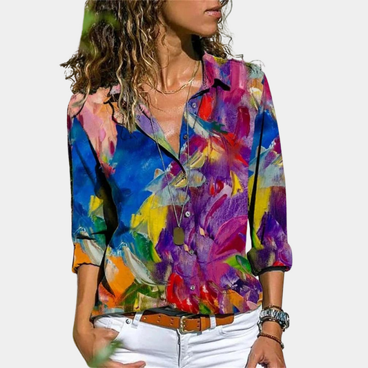 Laura | - Women's colorful print blouse with button closure