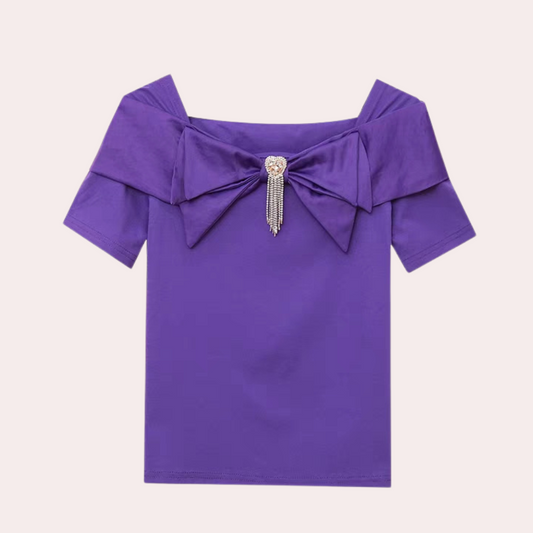 Nisansala | Slim Fit T-Shirt With Square Collar and Bow - Stylish & Trendy