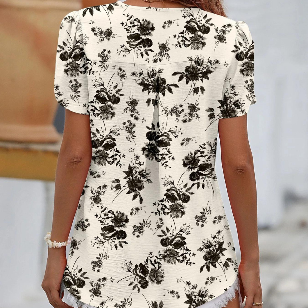 Lucija | Chiffon Flower Blouse - V-Neck Women's Top