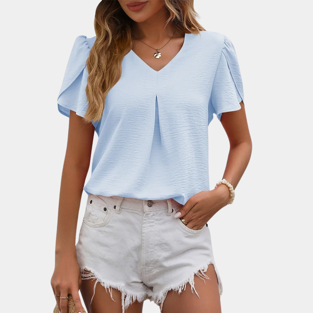 Lucija | Chiffon Flower Blouse - V-Neck Women's Top