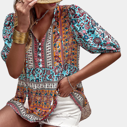 Lia | Women's ethnic floral - patchwork blouse