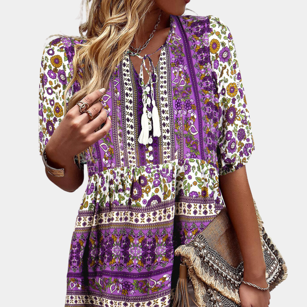 Lia | Women's ethnic floral - patchwork blouse