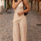 Janice - Luxurious, elegant top in white and flared trousers