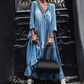 Rizza - Vintage Lace Maxi Denim Dress with V-Neck and Large Hem