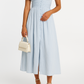 Women's V-Neck Midi Dress with Puff Sleeves for Summer