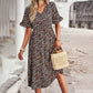 Boho Summer Dress with Floral Print and V-Neck – Light Mid-Length Dress with Short Sleeves for Women