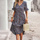 Boho Summer Dress with Floral Print and V-Neck – Light Mid-Length Dress with Short Sleeves for Women