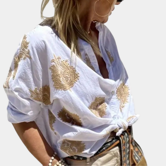 Prabha | Women's Loose V-Neck Blouse - Casual & Elegant Top