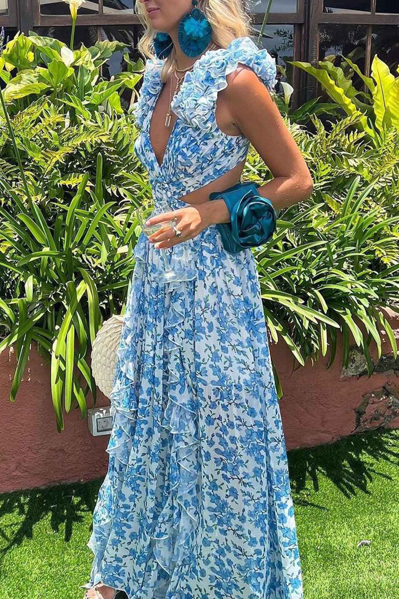 Women's Sleeveless Maxi Dress with Floral Pattern for Summer