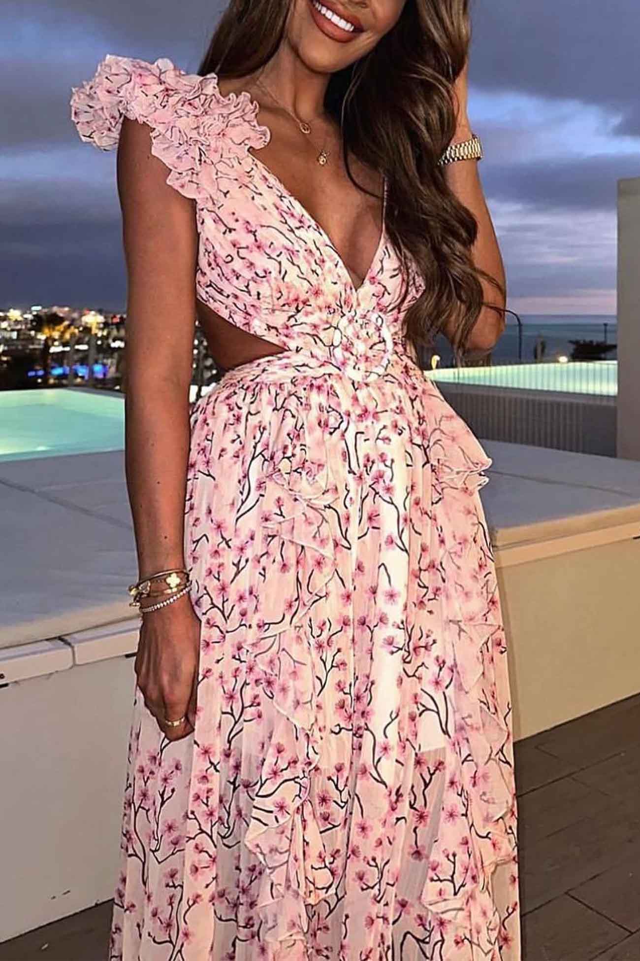 Women's Sleeveless Maxi Dress with Floral Pattern for Summer