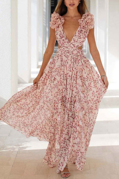 Women's Sleeveless Maxi Dress with Floral Pattern for Summer