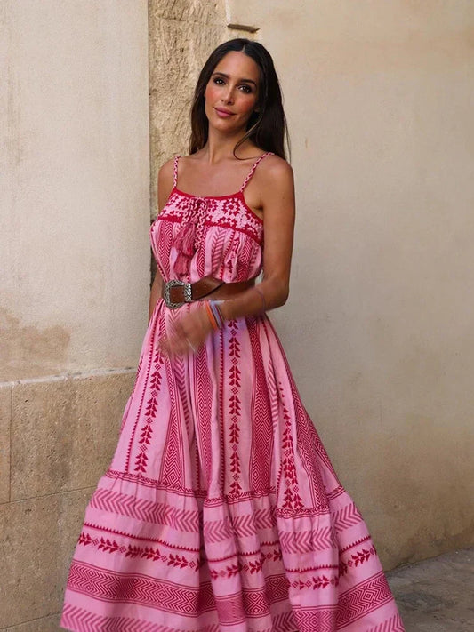 Boho Corset Dress: Mesh Fabric & Floral Pattern for Spring/Summer