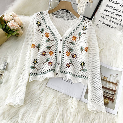 Long-sleeved floral cardigan