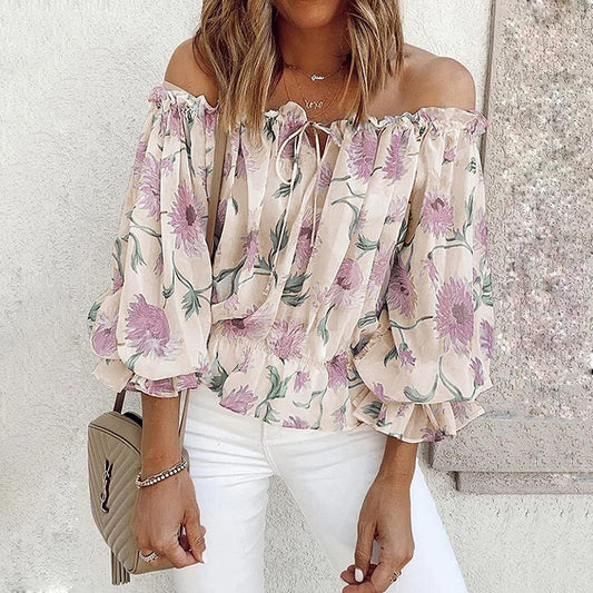 Floral Women's Chiffon Blouse with Ruffle Sleeves – Elvira