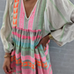 Boho Maxi Dress with Ethnic Pattern – Breezy V-Neck Dress with Wide Sleeves for Women