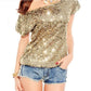 Trendy Shoulder T-Shirt with Sequins for Summer Nights - GlamGlanz