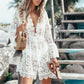 Boho Lace Strand Dress – Breezy Crochet Lace Overall with V-Neck, Summer Beach Look